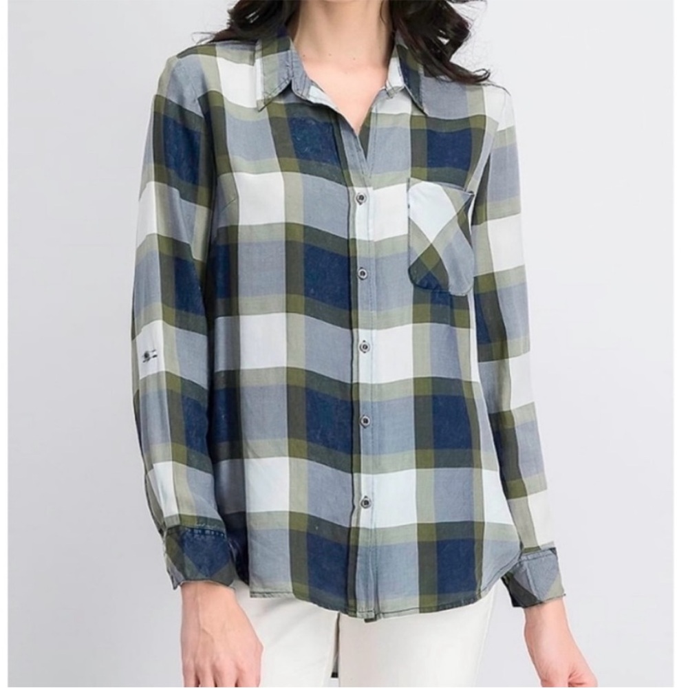 Billy T Green Blue Plaid Button Down Shirt Size Large